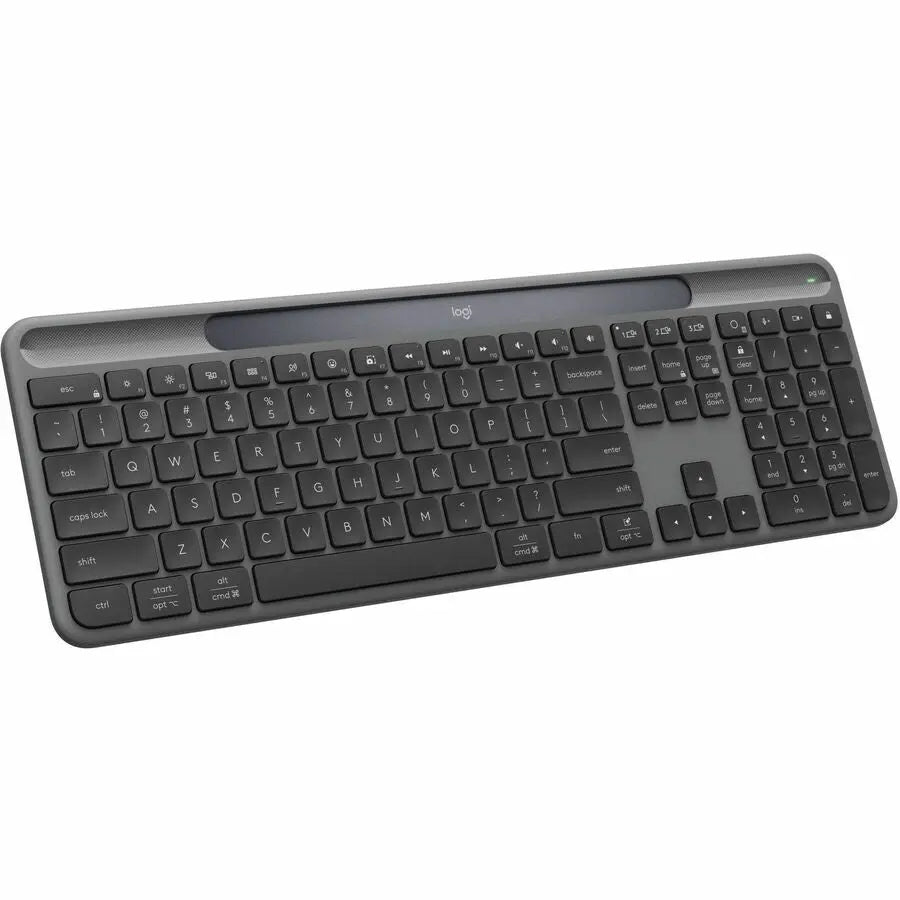 Logitech Signature Slim Solar+ wireless keyboard, solar and artificial light powered, durable battery that lasts up to 10 years, customizable keys, Bluetooth, Graphite