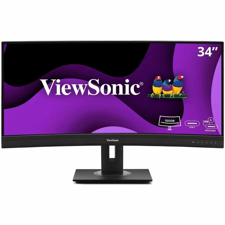 ViewSonic VG3456CA 34 Inch 21:9 Ultrawide QHD 4K Curved Monitor with Ergonomic Design, 100W USB C, Docking Built-In, Gigabit Ethernet RJ45 for Home and Office