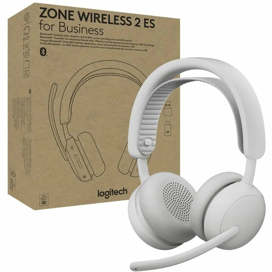 Logitech Zone Wireless 2 ES for Business - Noise-Canceling Wireless Headset with Adaptive Hybrid ANC, Microsoft Teams Certified, USB-C & USB-A, Off-white