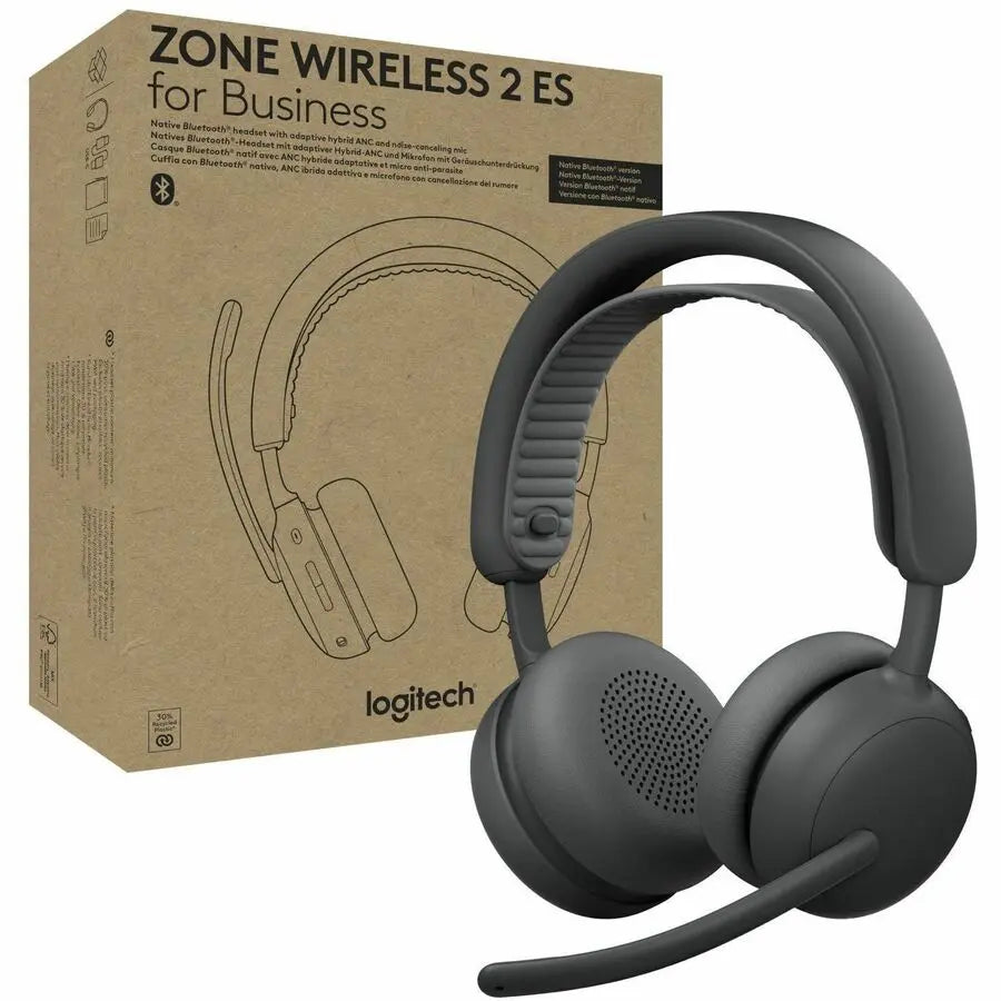 Logitech Zone Wireless 2 ES for Business - Noise-Canceling Bluetooth Headset with Adaptive Hybrid ANC and All-Day Comfort in Graphite