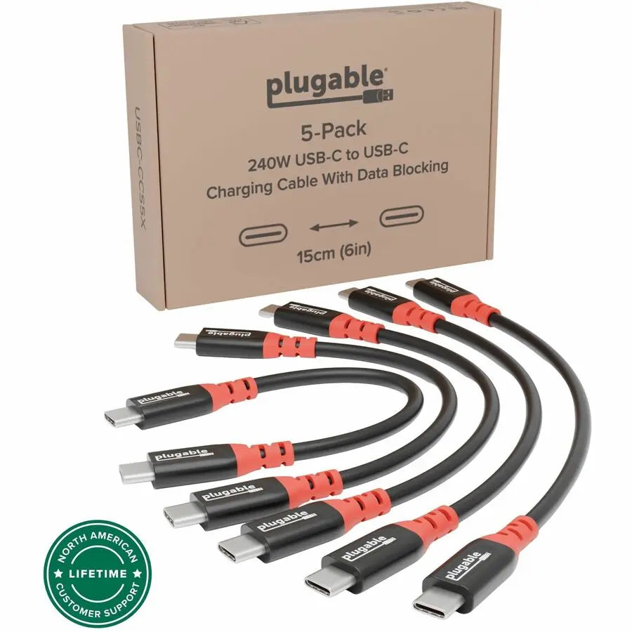 Plugable USBC-CCS5X 6-inch 240W USB-C Charging Cables (5-Pack)