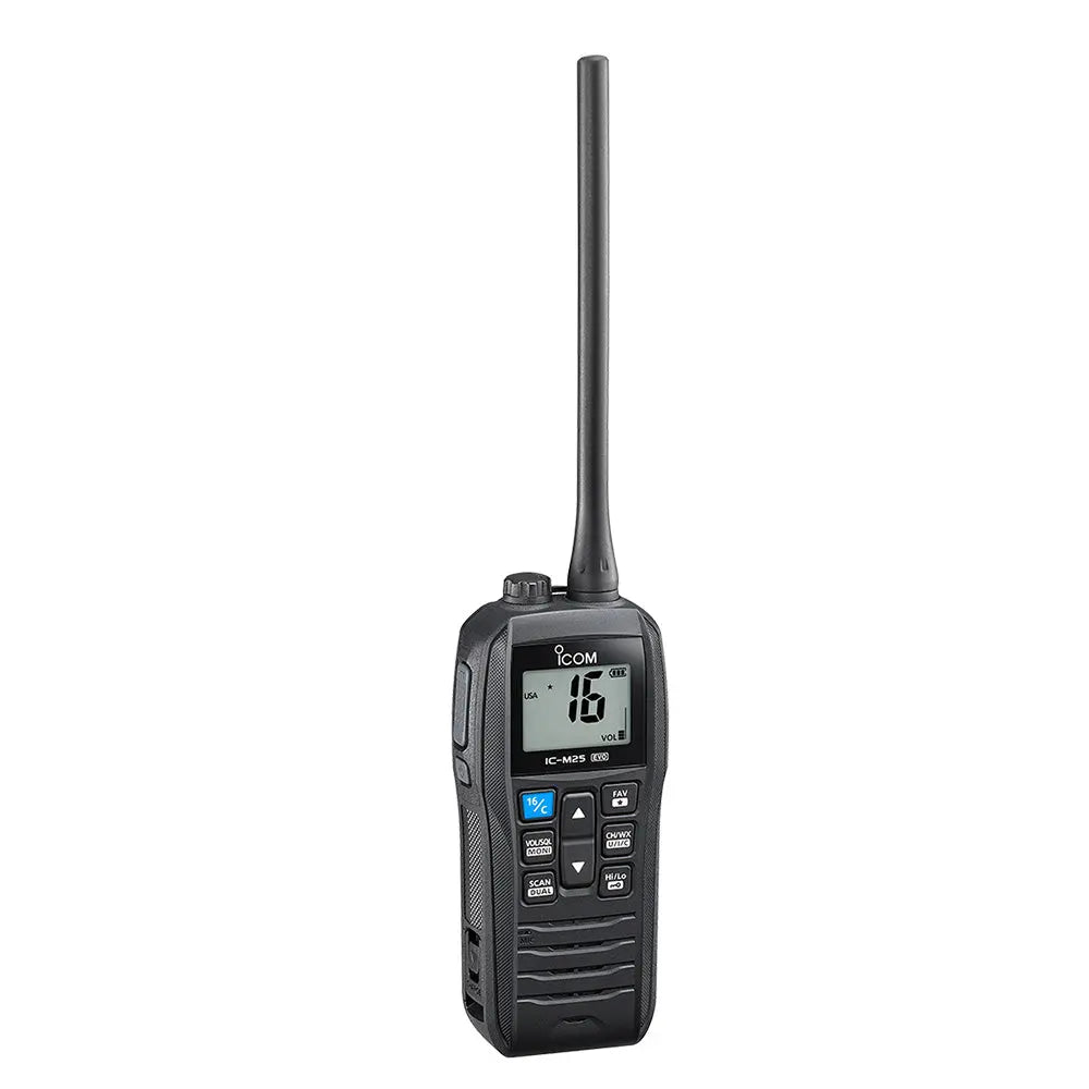 Icom IC-M25 EVO Handheld VHF Radio - Black | Marine Waterproof Walkie Talkie with Floatn Flash