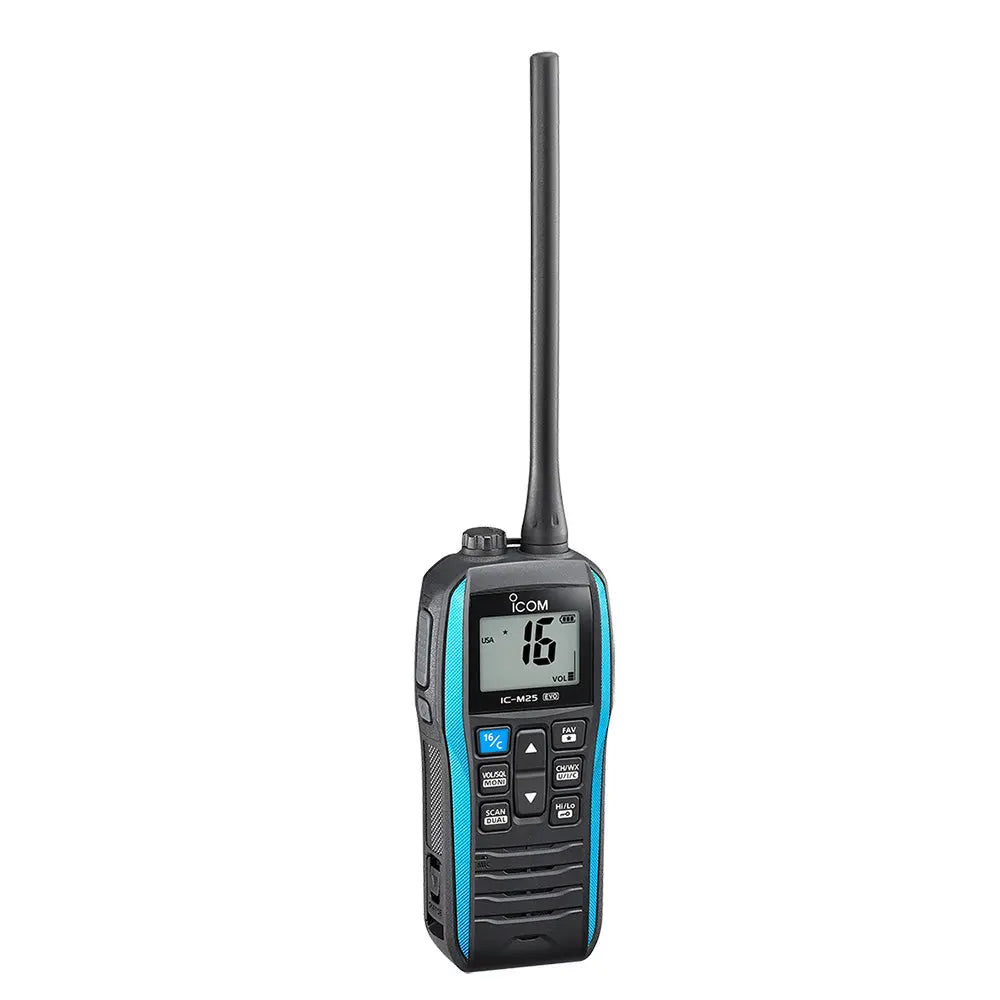 Icom IC-M25 EVO Handheld VHF Radio - Marine Blue, Waterproof with Floatn Flash and USB-C Charging