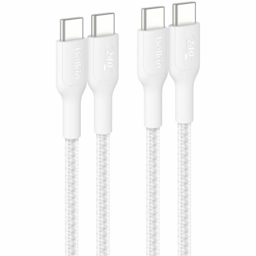 Belkin BoostCharge Pro USB-C to USB-C Braided Cable 240W - 3.3ft/1m, White (2-Pack)
