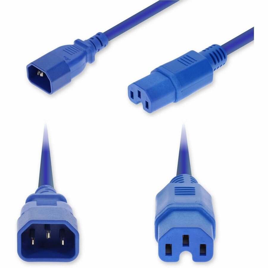 AddOn 5ft C14 Male to C15 Female Power Cable - 14 AWG, 250V, Blue, Commercial Grade