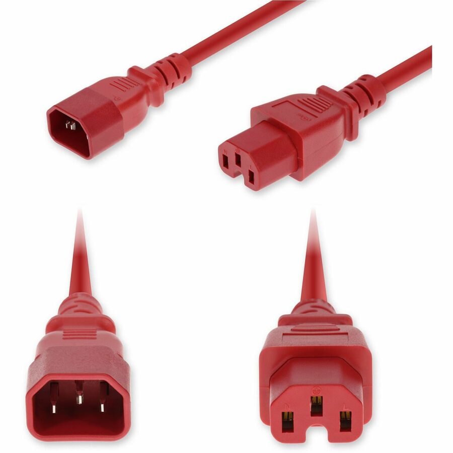 AddOn 5ft C14 Male to C15 Female Power Cable - 14 AWG, 250V, 15A, Red, PVC SJT
