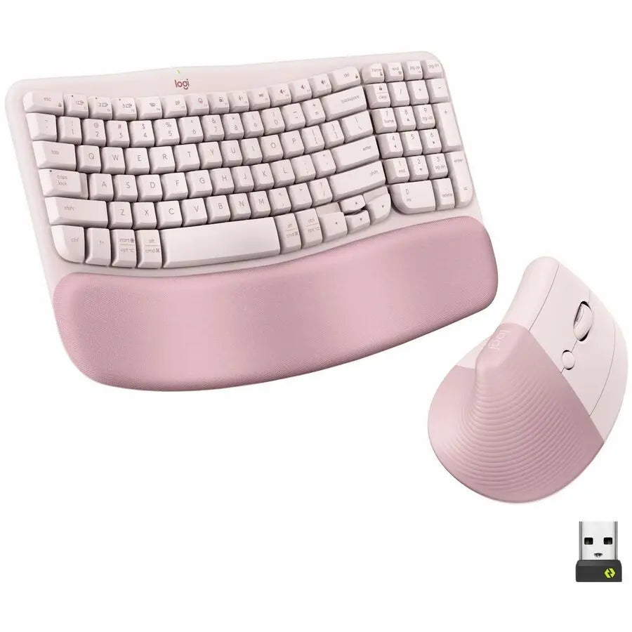 Logitech Wave Keys & Lift Vertical Mouse Combo - Ergonomic Wireless Keyboard and Mouse in Rose