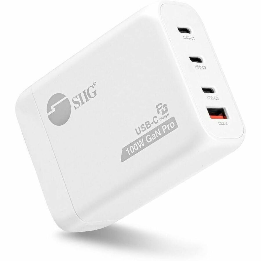 SIIG AC-PW2511-S1 100W GaN PD Combo Charger, 3 USB-C and 1 USB-A