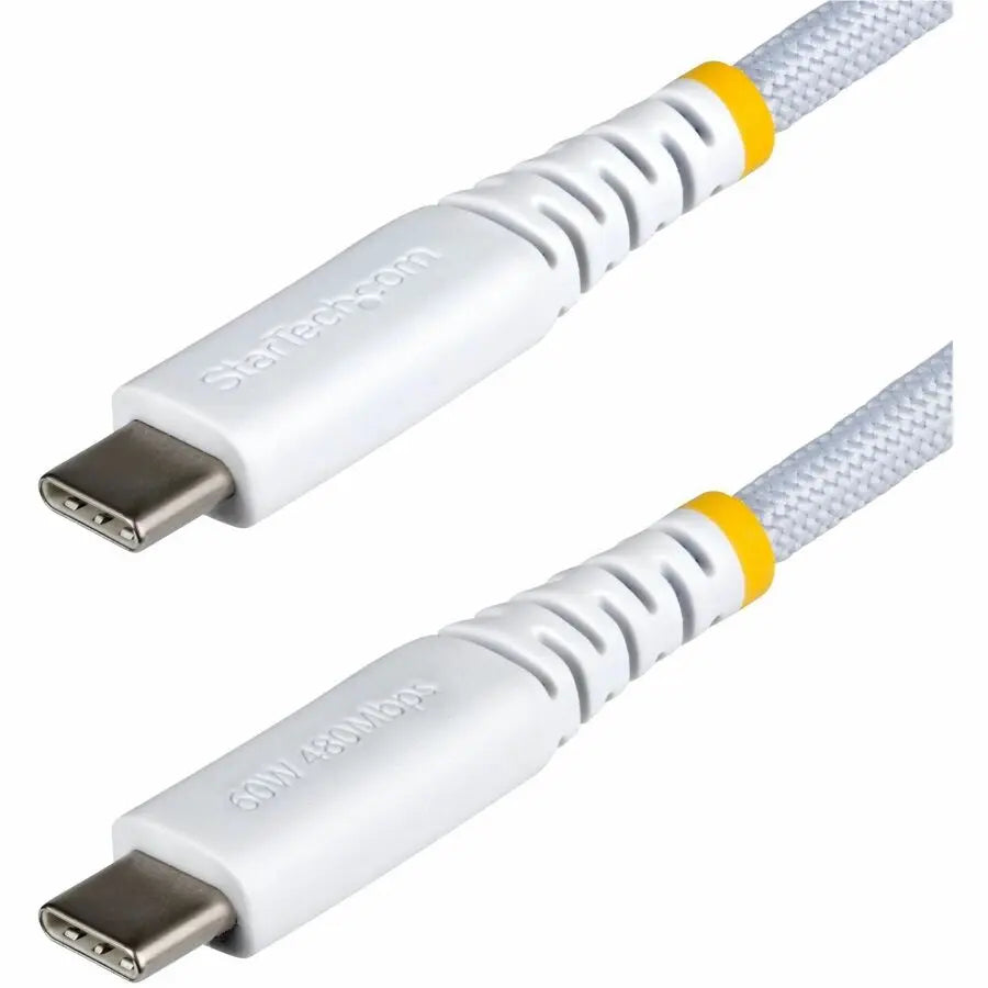 StarTech Braided USB-C Charging Cable - 6ft White, 60W Power Delivery, TPE & Nylon Jacket