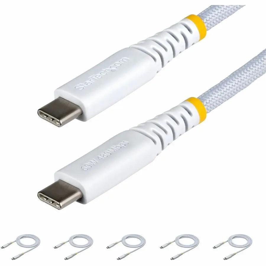 StarTech.com 5-Pack 3ft White USB-C Charging Cables with 60W Power Delivery and Braided Nylon Exterior