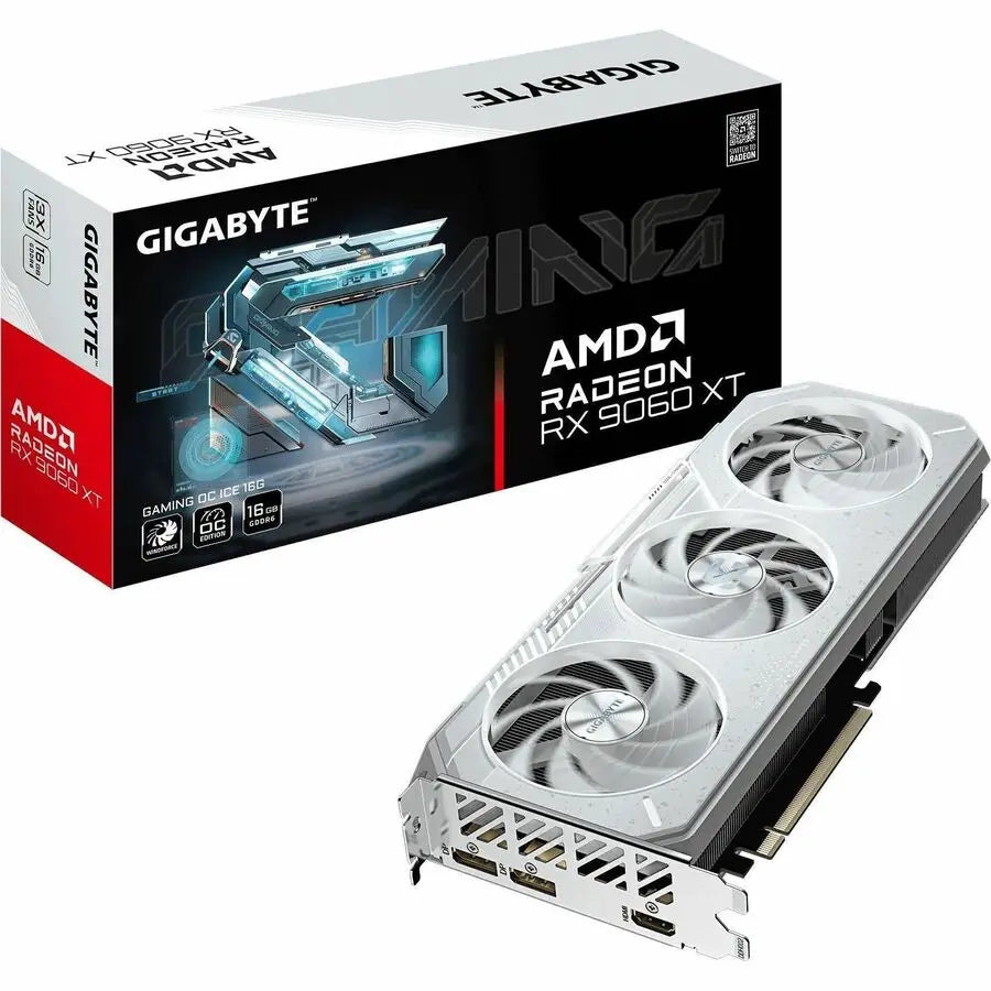 GIGABYTE Radeon RX 9060 XT Gaming OC ICE 16G Graphics Card with RGB Lighting and Windforce Cooling System