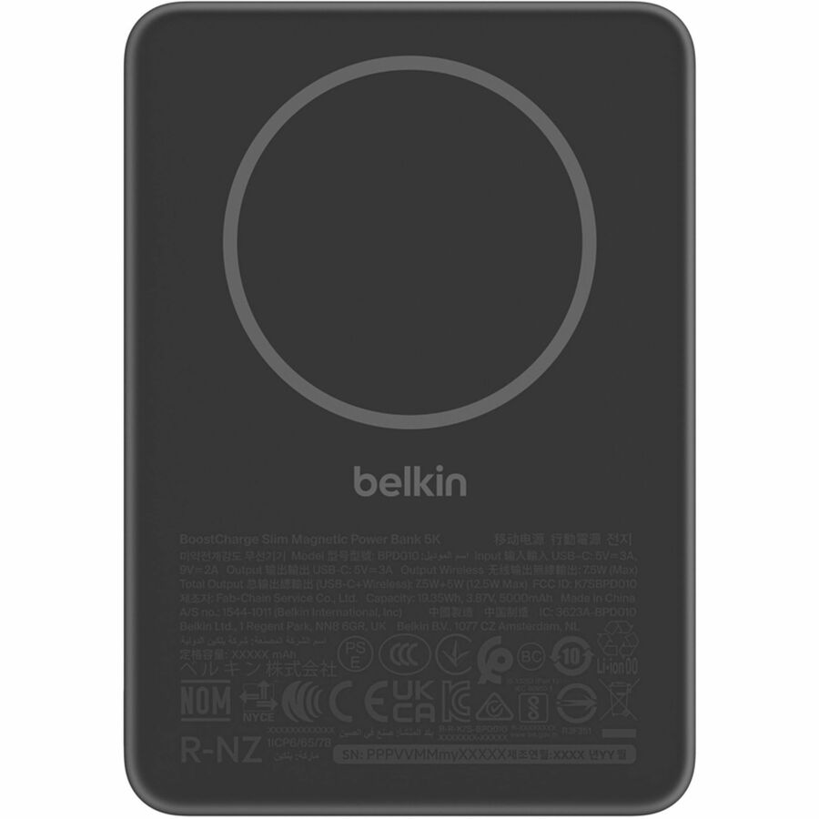 Belkin BoostCharge Slim Magnetic Power Bank 5K - Portable 7.5W Wireless & USB-C Charging for Smartphones and Earbuds