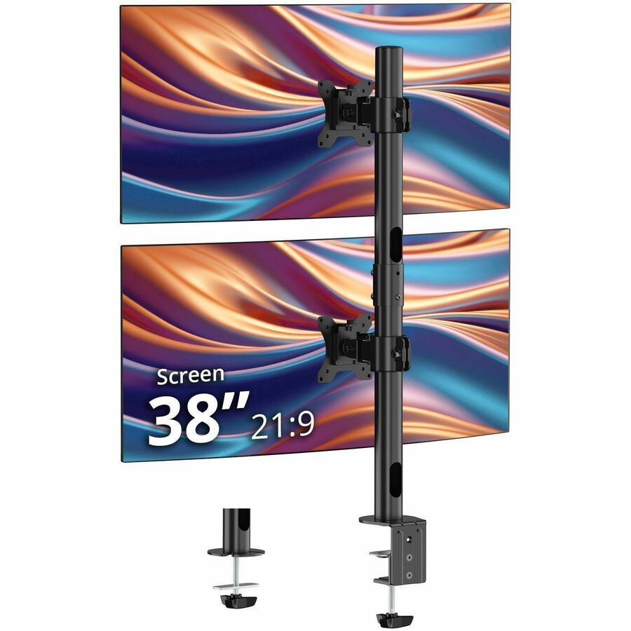 SIIG Dual 38-Inch Stack Monitor Pole Mount – Supports 13-38 Inch Screens up to 26.5 lbs Each, Black