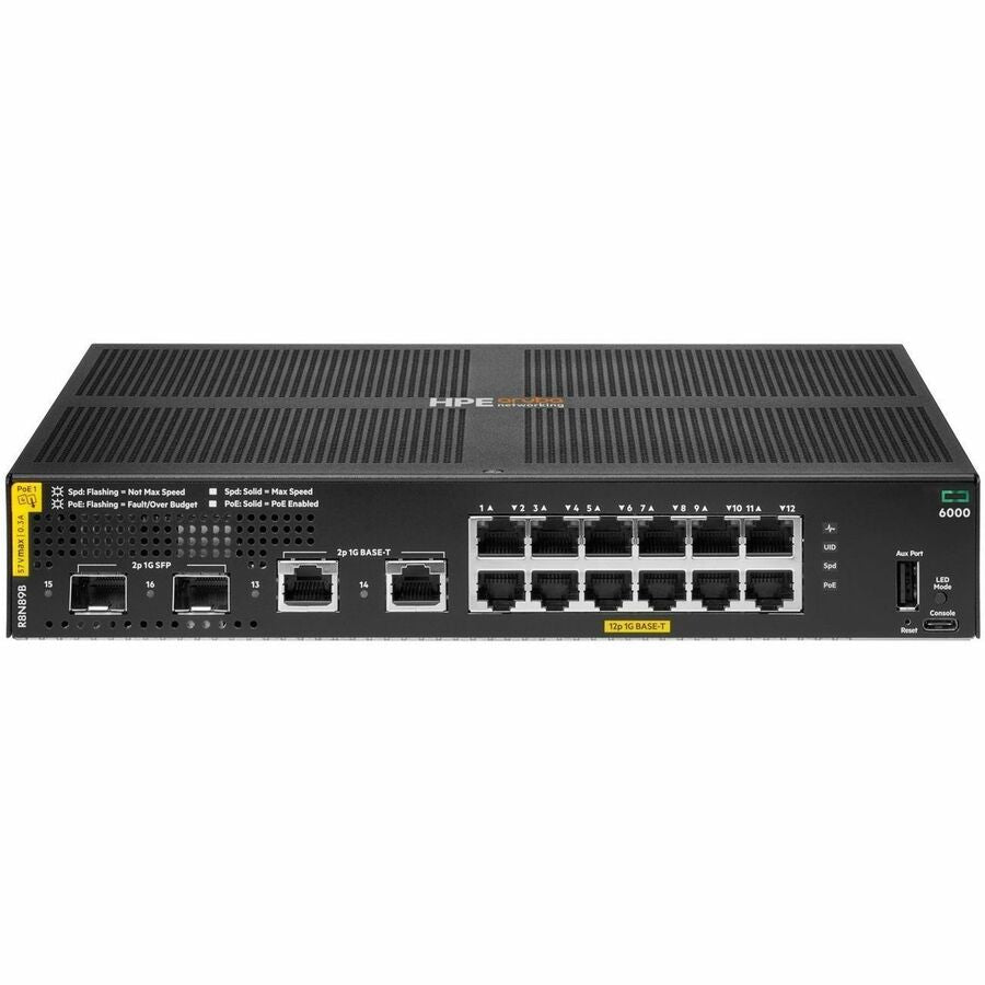 Hewlett Packard Enterprise Aruba CX 6000 12-port Gigabit Ethernet Switch with Class 4 PoE (Part R8N89B#ABA)