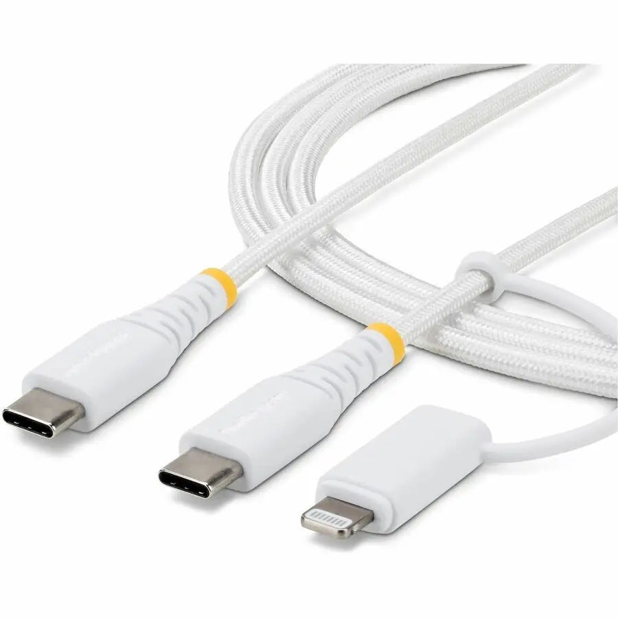 StarTech.com 1m (3.3ft) 2-in-1 Rugged USB-C to Lightning & USB-C Charging Cable, MFi Certified