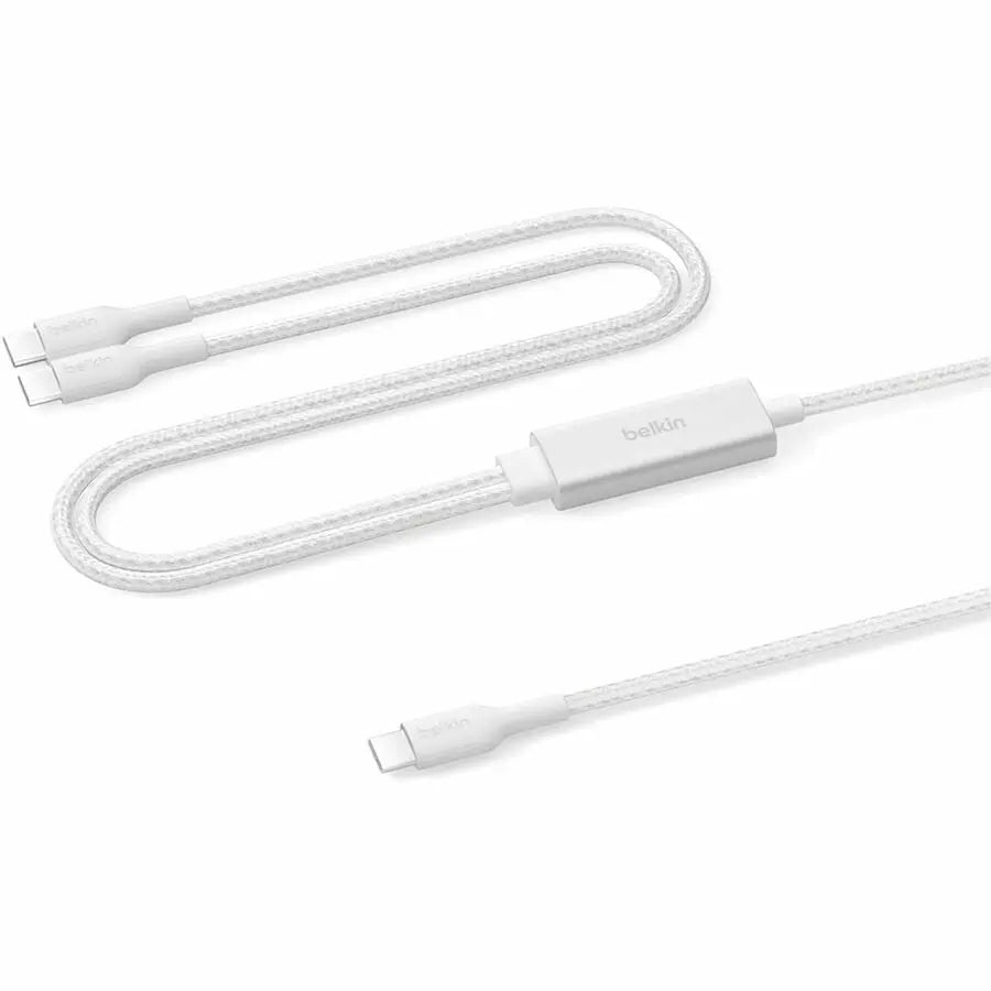 Belkin BoostCharge Pro Braided USB-C to Dual USB-C Cable 140W, 5ft, White – Fast Data Transfer & Universal Compatibility