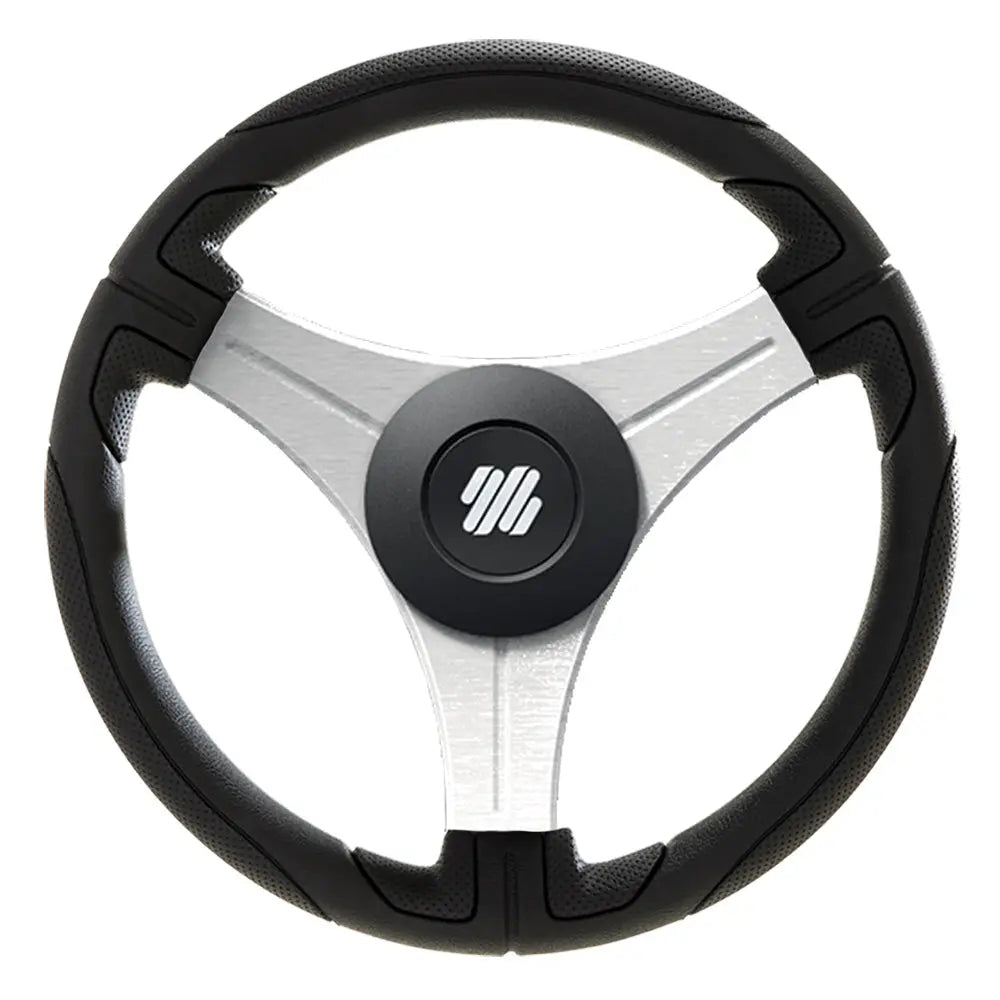 Uflex USA Ustica 13-Inch Black Polyurethane Steering Wheel with Silver Spokes and X62 Hub