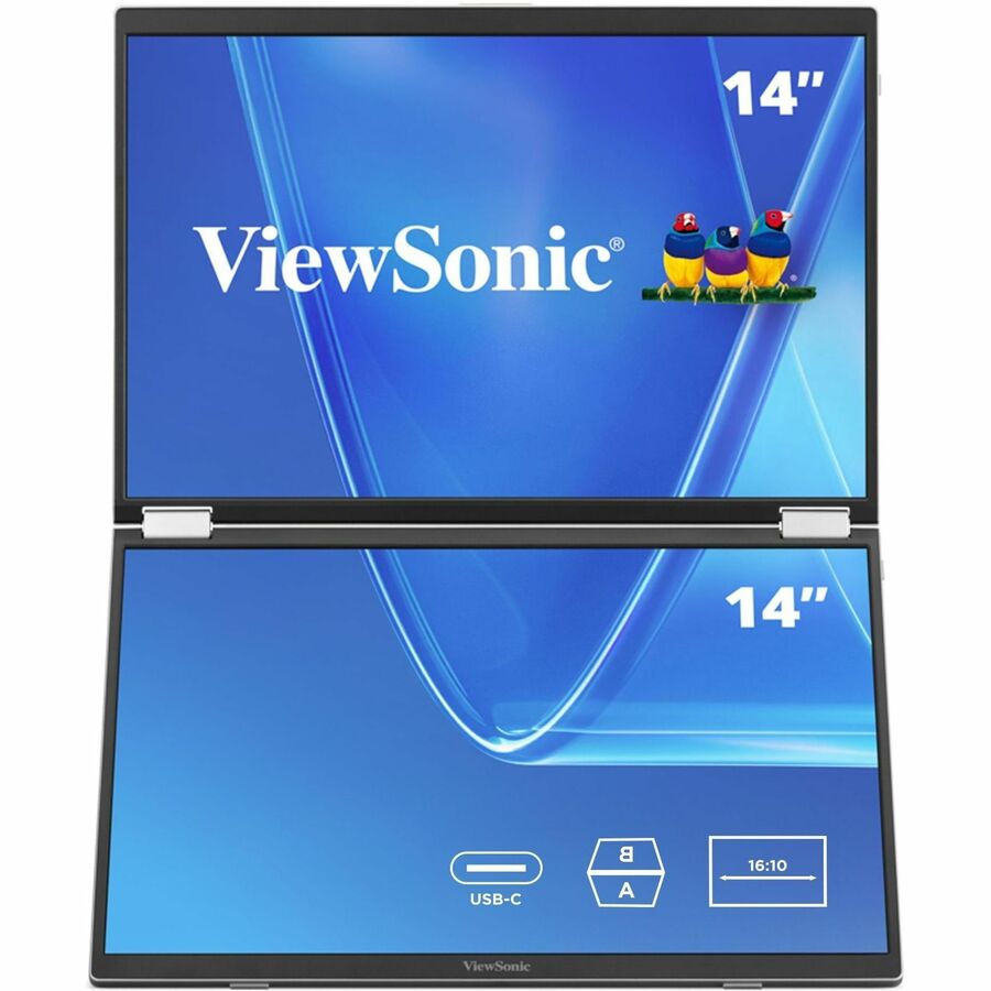 ViewSonic VG1457 Dual 14-Inch WUXGA Portable Dual Screen Monitor with USB-C and Foldable Stand