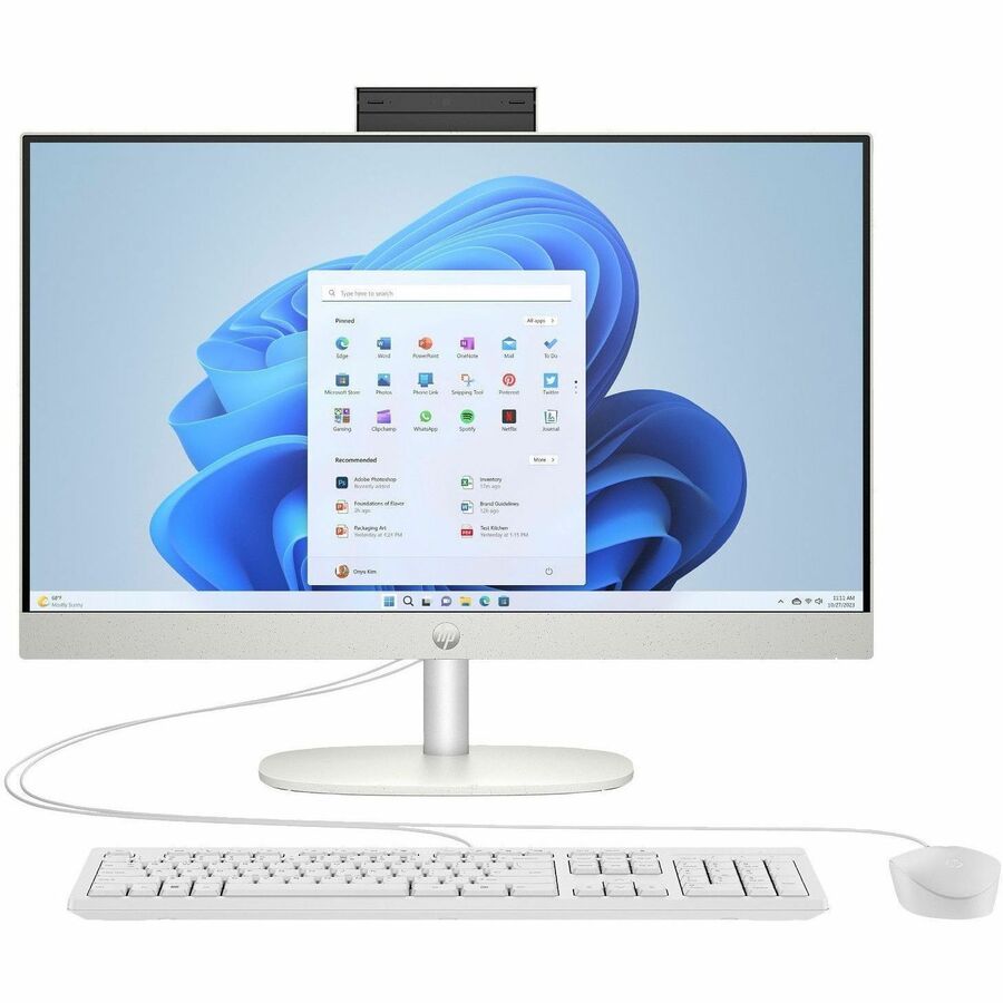 HP 24-cr0210 All-in-One Desktop PC, AMD Athlon Silver 7120U, 8GB RAM, 256GB NVMe SSD, 23.8-inch Full HD Touchscreen, Windows 11 Home, Shell White, Refurbished