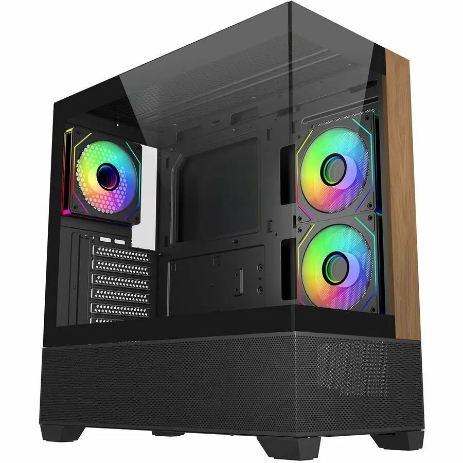 Cooler Master Elite Series E690-KHNN-S00 Mid-Tower PC Case with Tempered Glass and Wood Front Panel