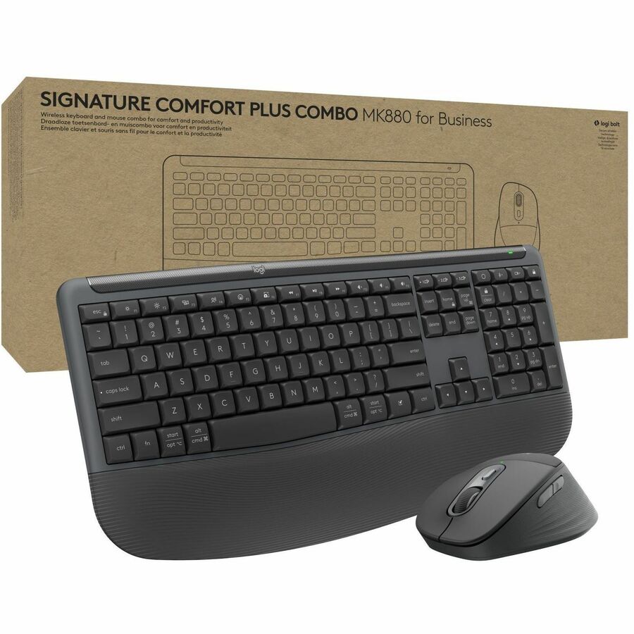 Logitech Signature Comfort Plus MK880 Wireless Keyboard & Mouse Bundle for Business, Full-Size with Palm Rest and Silent Clicks