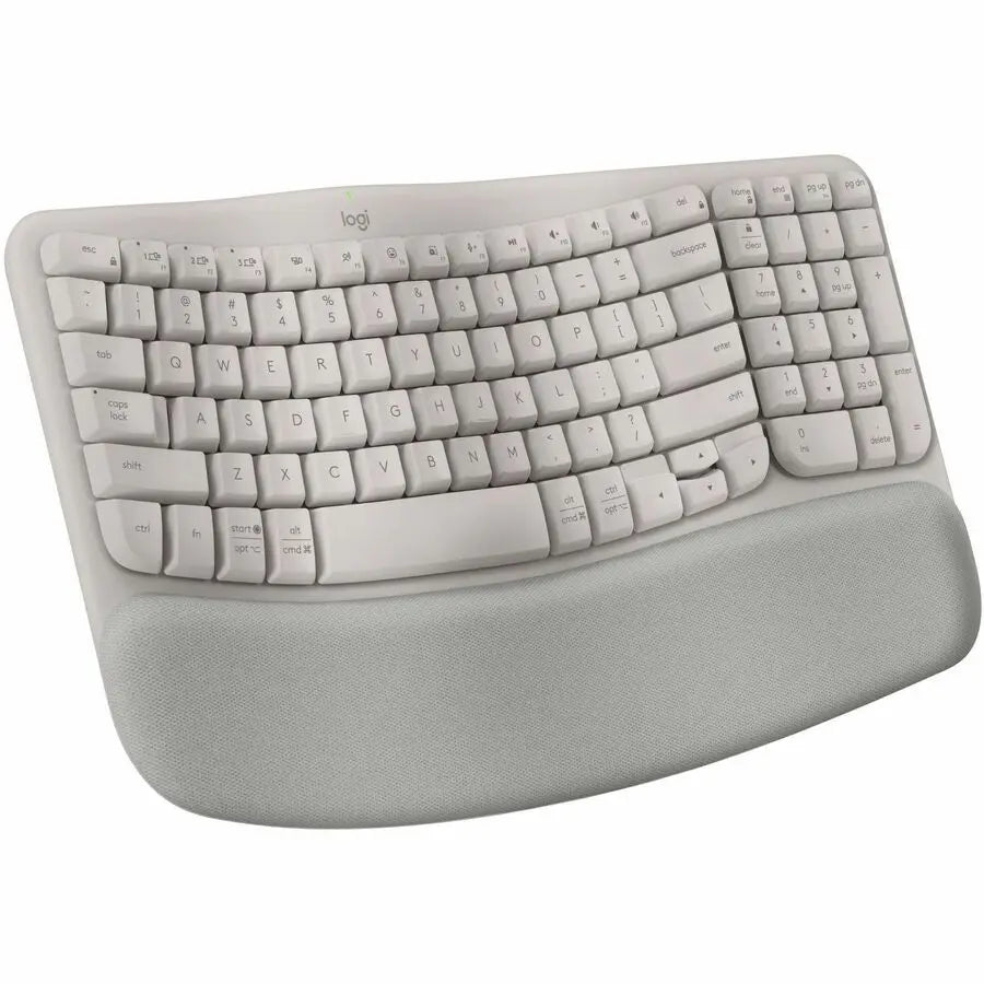 Logitech Wave Keys Wireless Ergonomic Keyboard with Cushioned Palm Rest – Natural Comfort, Bluetooth & Easy-Switch, Sand