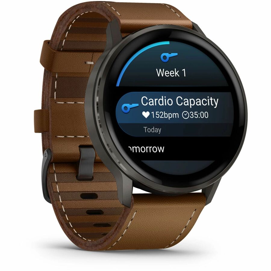 Garmin Venu 4 Smartwatch - Stainless Steel Case with Leather Band, Advanced Health & Fitness Features