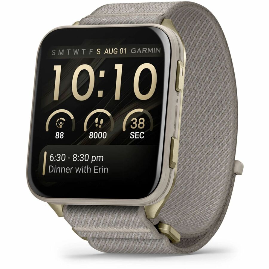 Garmin Venu X1 Smart Watch – Soft Gold with Titanium Caseback and French Gray Nylon Band