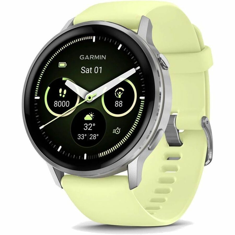 Garmin Venu 4 45mm Silver Smartwatch with Citron Silicone Band and Advanced Health Features
