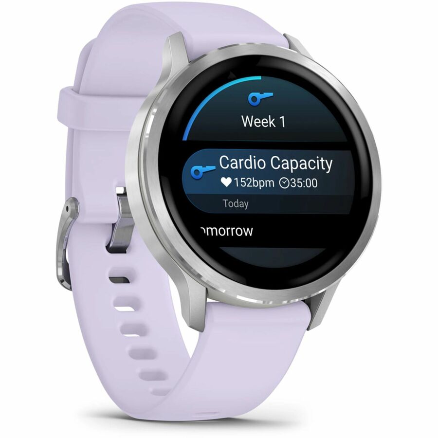 Garmin Venu 4 41mm Silver Smartwatch with Periwinkle Silicone Band and Advanced Health Features