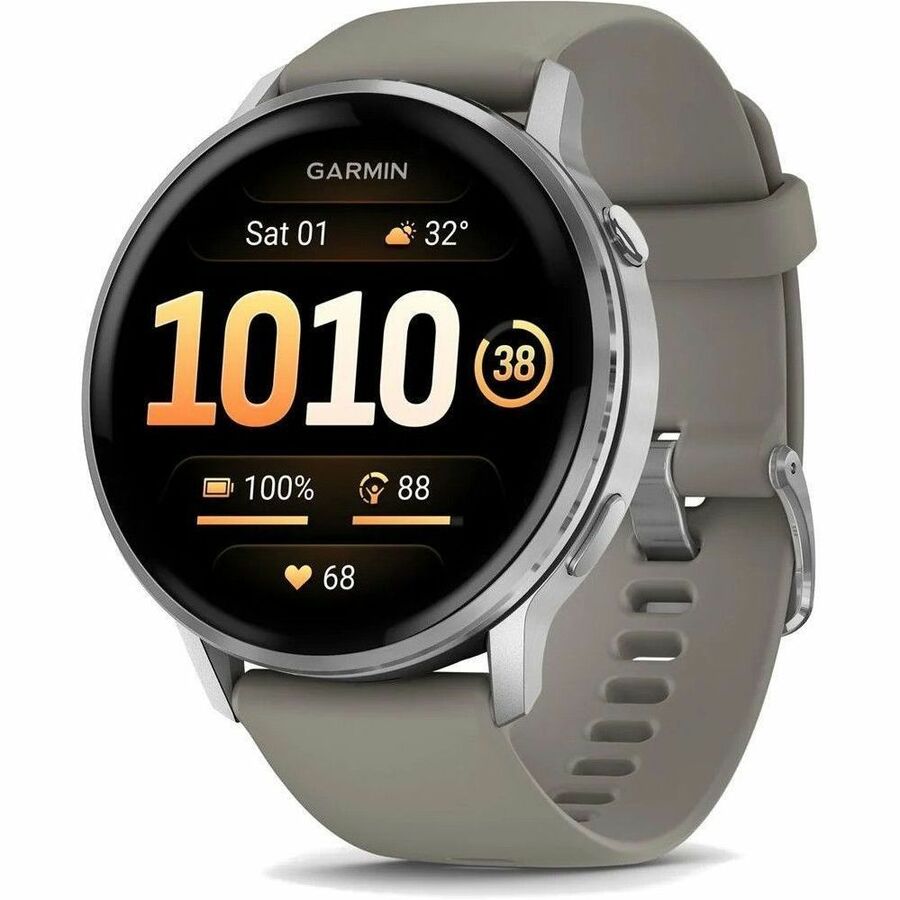Garmin Venu 4 Smartwatch - 45mm Silver Stainless Steel Case with Gray Silicone Band