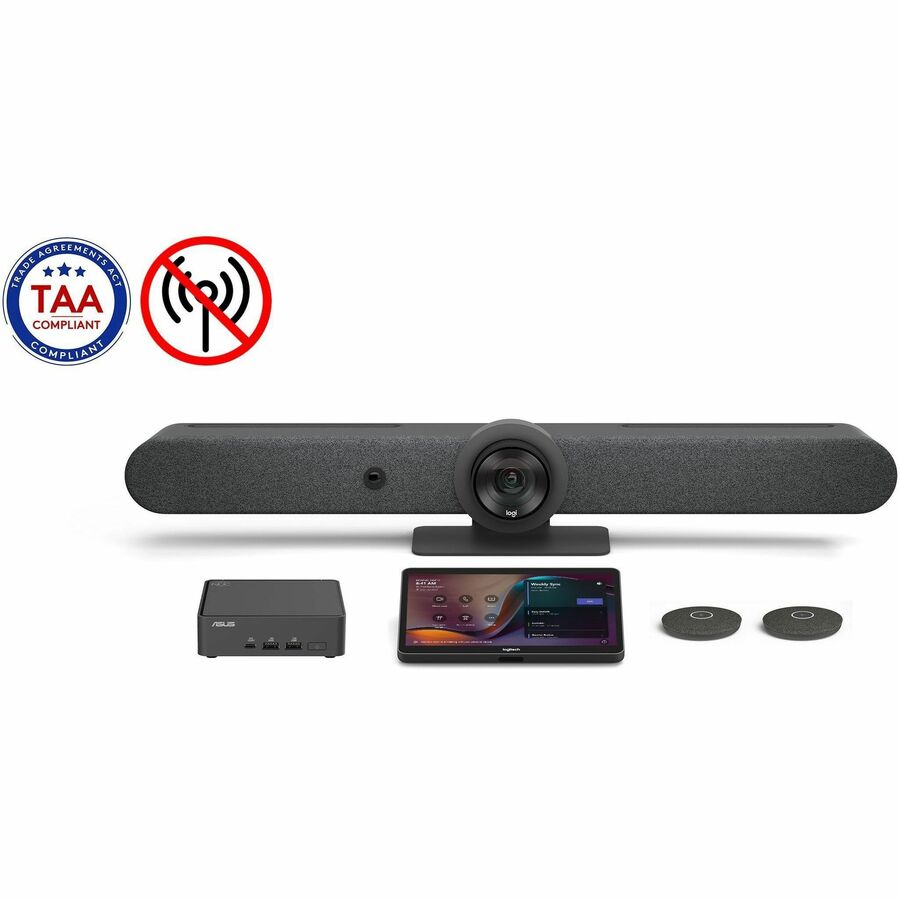 Logitech Rally Bar No-Radio TAA Compliant Video Conferencing Kit with Logitech Tap Controller and ASUS NUC for Large Meeting Rooms