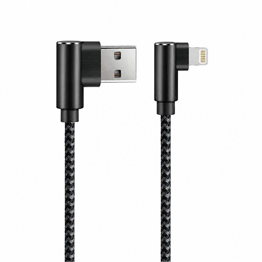 4XEM 4XUSBA8PINR1B 1ft USB-A to Lightning Right-Angle Braided Cable, Black