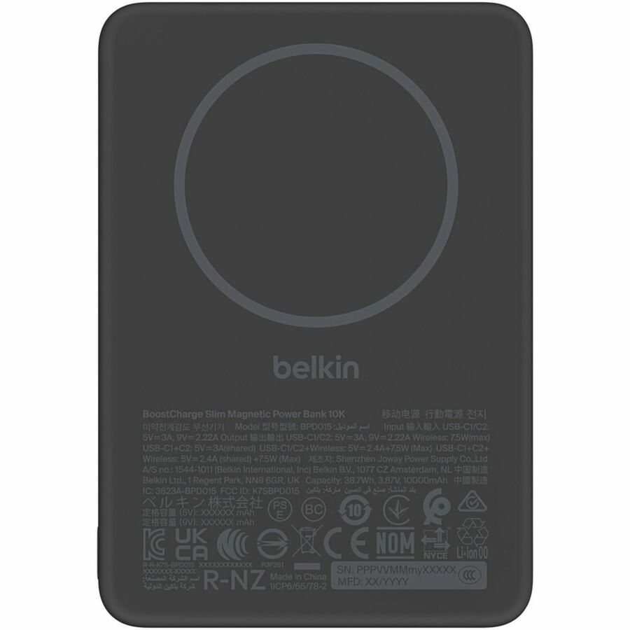 Belkin BoostCharge Slim Magnetic Power Bank 10K, 10,000 mAh, Black, BPD015fqBK