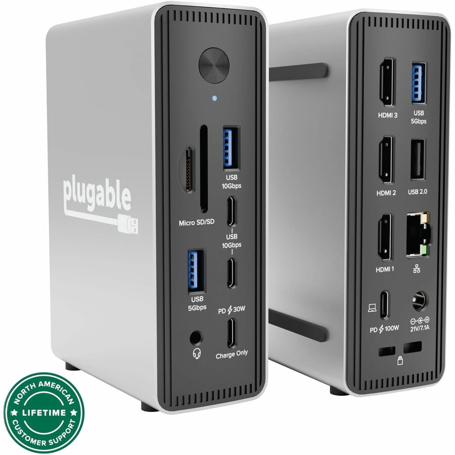 Plugable Technologies UD-MSTH3 USB-C Triple Display Docking Station with 15 Ports and 100W Power Delivery