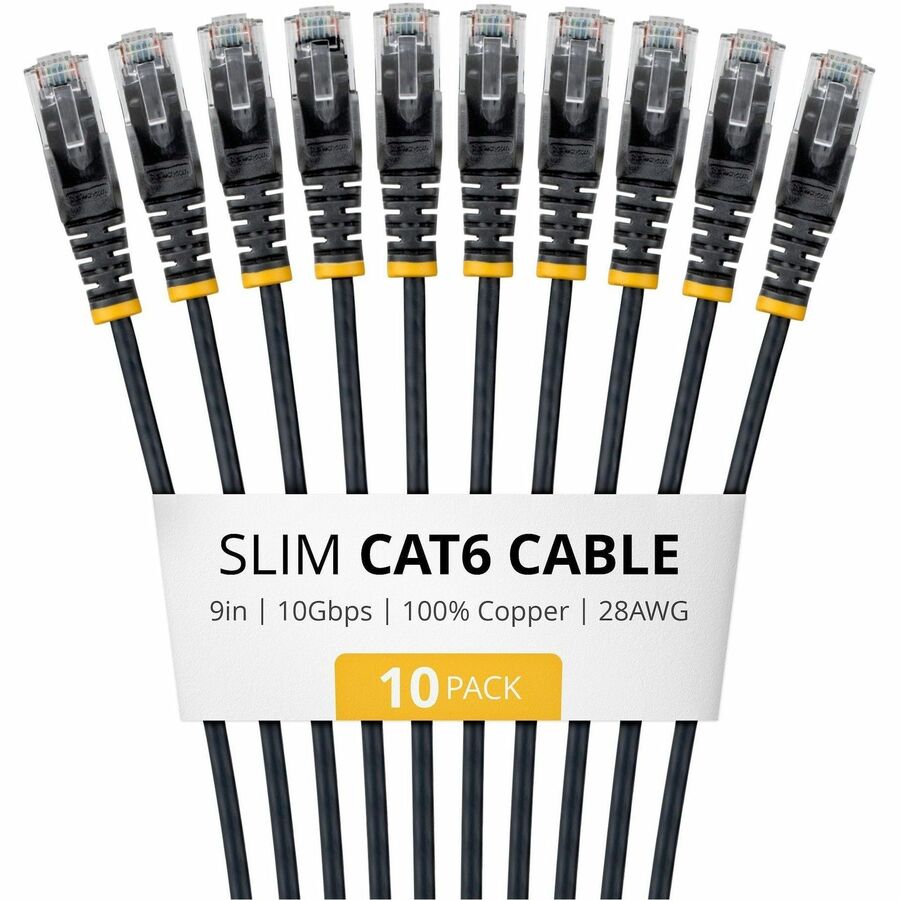 StarTech.com N6PAT9INBKS10PK Slim Cat6 Ethernet Patch Cable, Black, 10-Pack