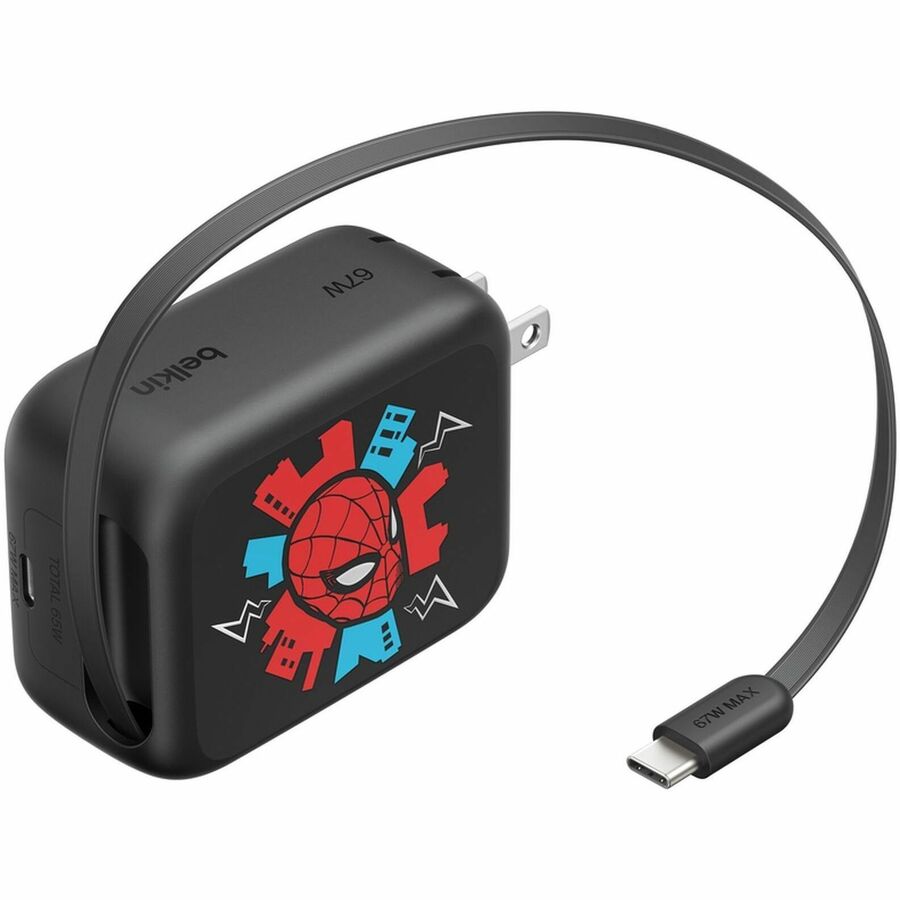 Belkin UltraCharge 67W Retractable GaN Wall Charger with USB-C Cable, Spider-Man: Brand New Day, WCH022BKBK-MV
