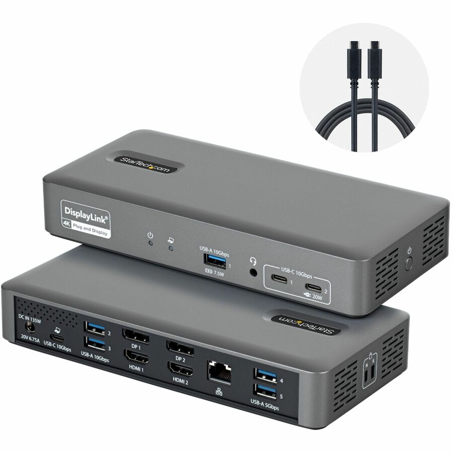 StarTech.com SmartDock USB-C Dual-Monitor Docking Station, 96W Power Delivery, Gigabit Ethernet, 7 USB Ports, 194N-USBC-SMARTDOCK