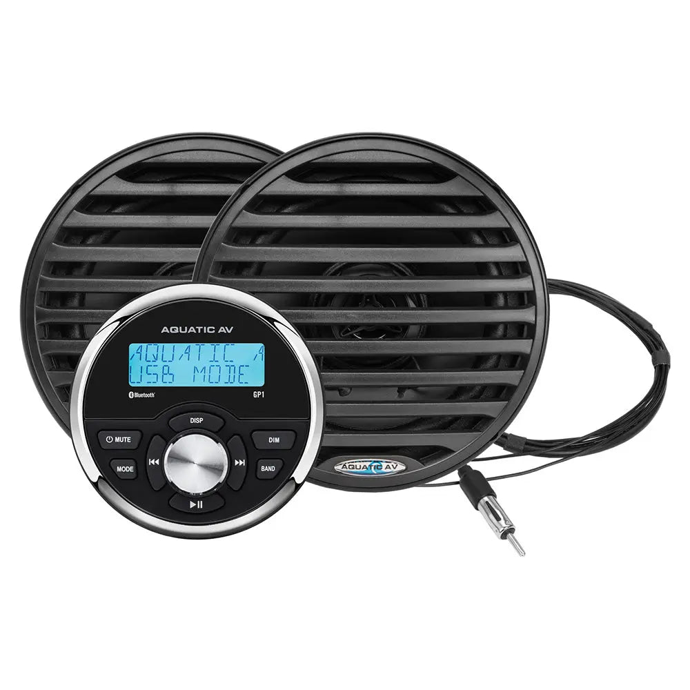 Aquatic AV GP1 Gauge Stereo with 6.5-inch Waterproof Marine Speakers - Black (Pair)