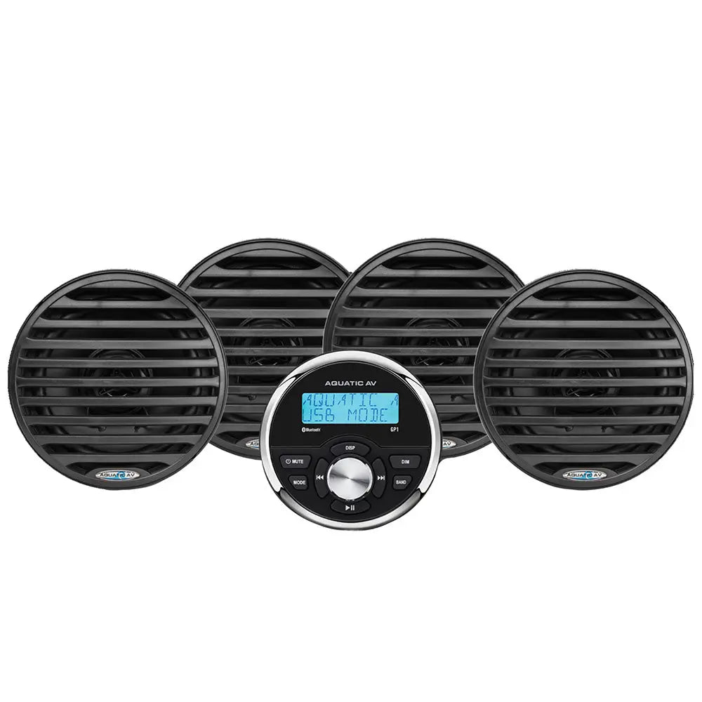 Aquatic AV EG100 Economy Gauge Stereo and 6.5-Inch Waterproof Marine Speakers Kit - Black