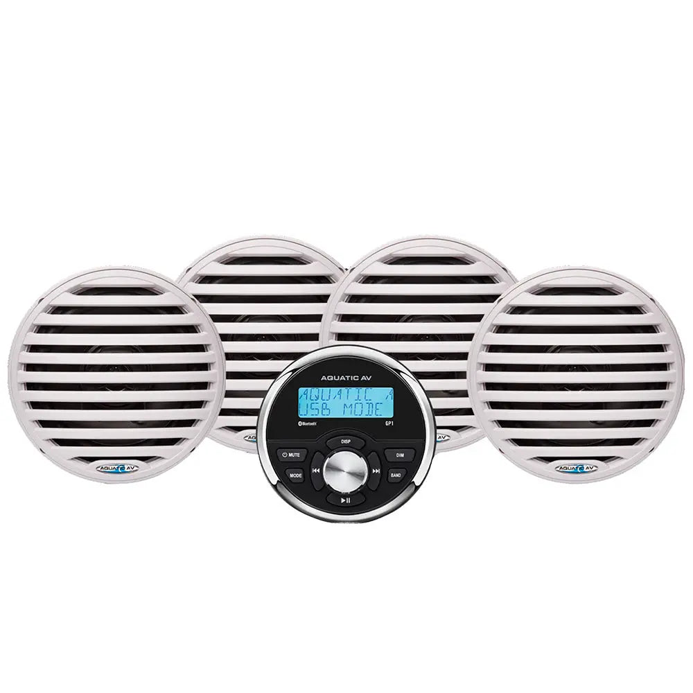 Aquatic AV EG200 Economy Marine Gauge Stereo and 6.5-Inch Waterproof Speakers Kit - White