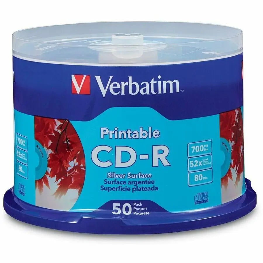 Verbatim America, LLC 52x CD-R Silver Inkjet Printable Discs - 50 Pack Spindle