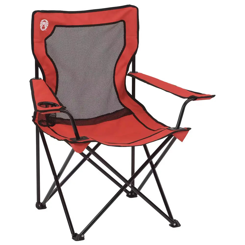 Coleman Broadband Mesh Quad Chair in Red with Adjustable Armrests and Carry Bag