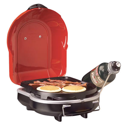 Coleman Fold N Go+ Propane Grill in Red – Compact Portable Camping Grill with 6,000 BTUs and Adjustable Burner