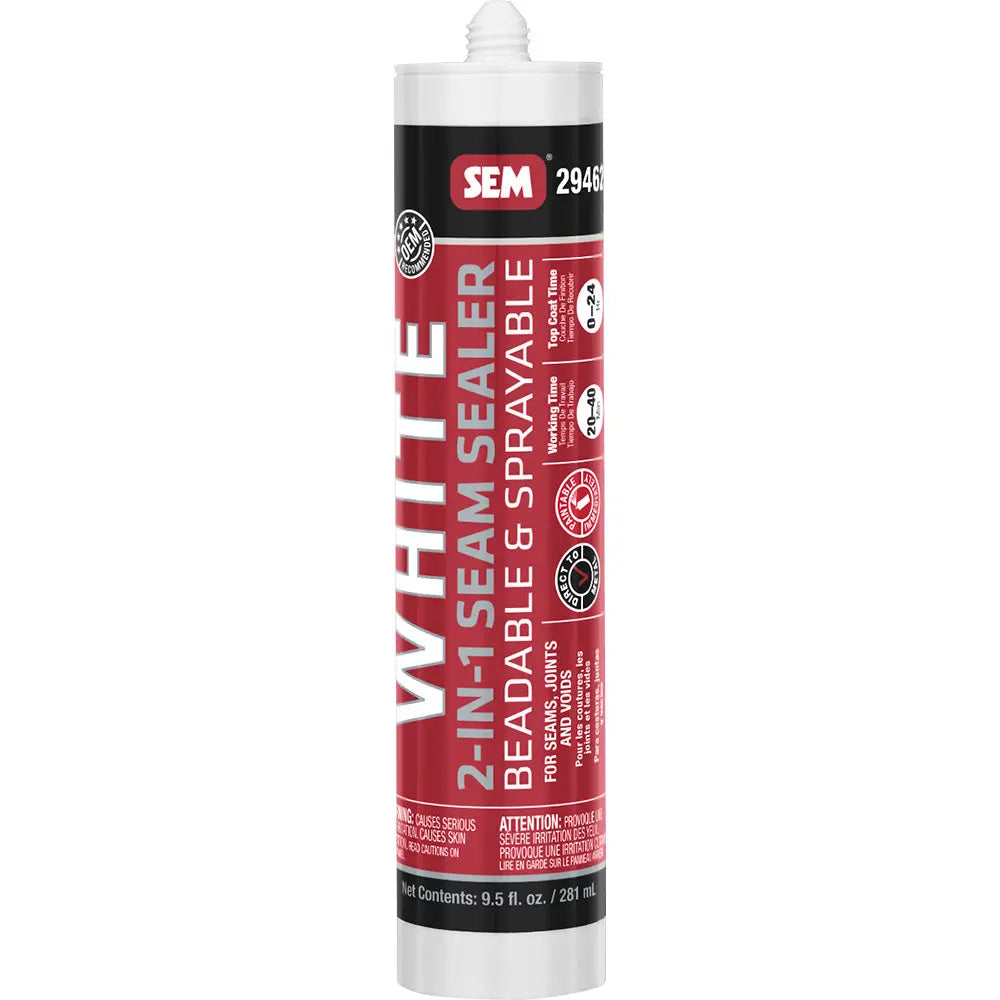 SEM 2-IN-1 Seam Sealer - 9.5 oz White Tube for Automotive Interior and Exterior Applications