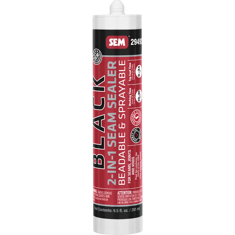 SEM 2-In-1 Seam Sealer - 9.5oz Black Tube for Automotive and Industrial Use