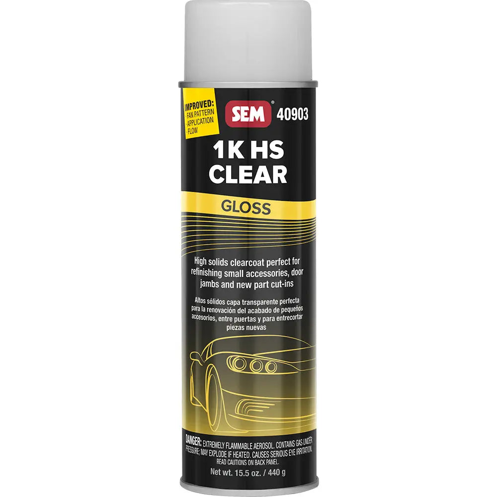 SEM 1K HS Clear Gloss Finish Aerosol Spray – 20 oz for Automotive Refinishing