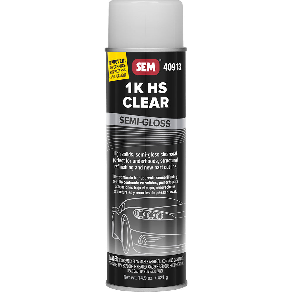 SEM 1K HS Clear Aerosol - 20oz Semi-Gloss Finish - High Solids Clearcoat for Automotive Refinishing