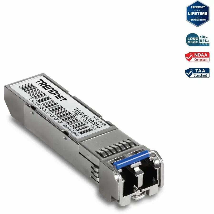 TRENDnet TEG-MGBS10 Mini-GBIC Single-Mode Fiber Module with LC Connector for 10km Distances by TRENDnet