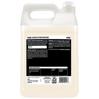 Meguiar's Synthetic X-Press Spray Wax 1 Gallon - Hydrophobic Polymer Technology for Deep Gloss and Durable Protection